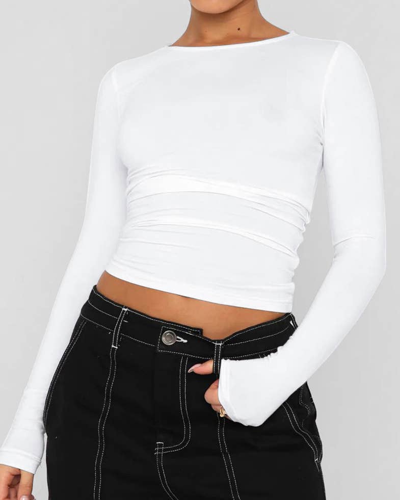 Sweetkama – T-shirt – Mulher por atacado – Sweetkama Camiseta Casual Feminina de Manga Longa Lisa1