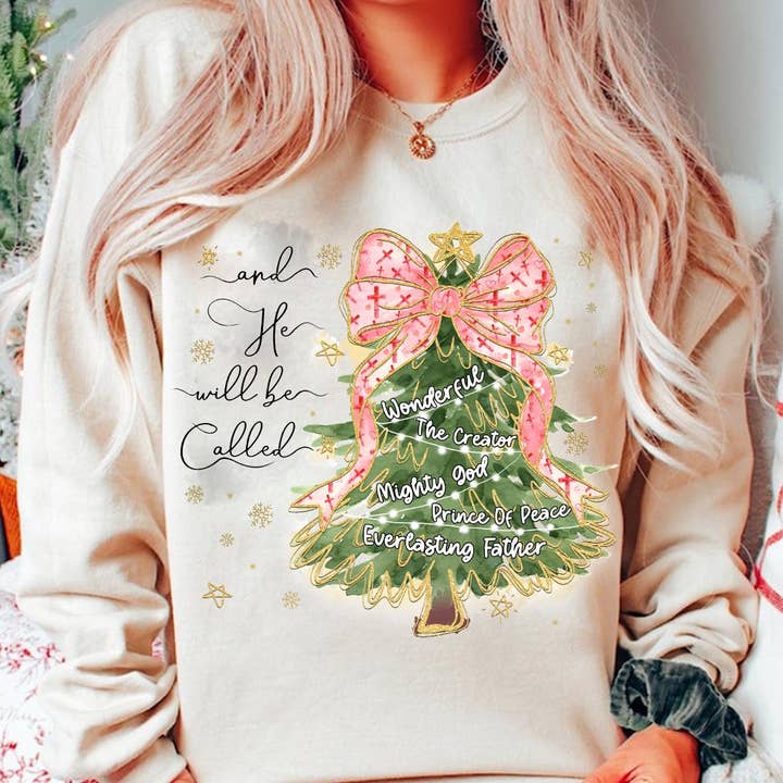 NVC Ecommerce LLC - Wholesale T-Shirt (Graphic) - Women's - And He Will Be Called Sweater, Christmas Tree With Bow Shirt