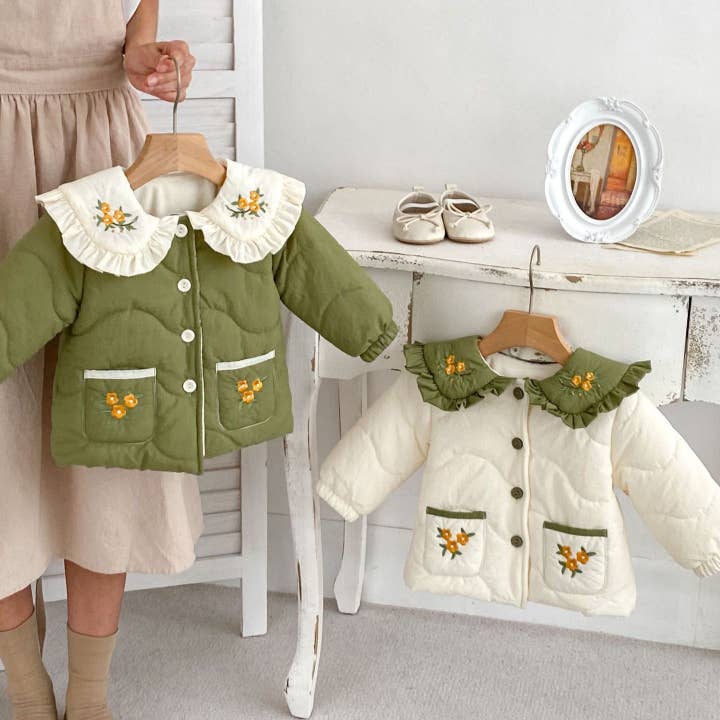 MyKids-USA® - Wholesale Coat - Kids - Winter New Arrival Baby Kids Girls Flowers Embroidery Single Breasted Thick Coat