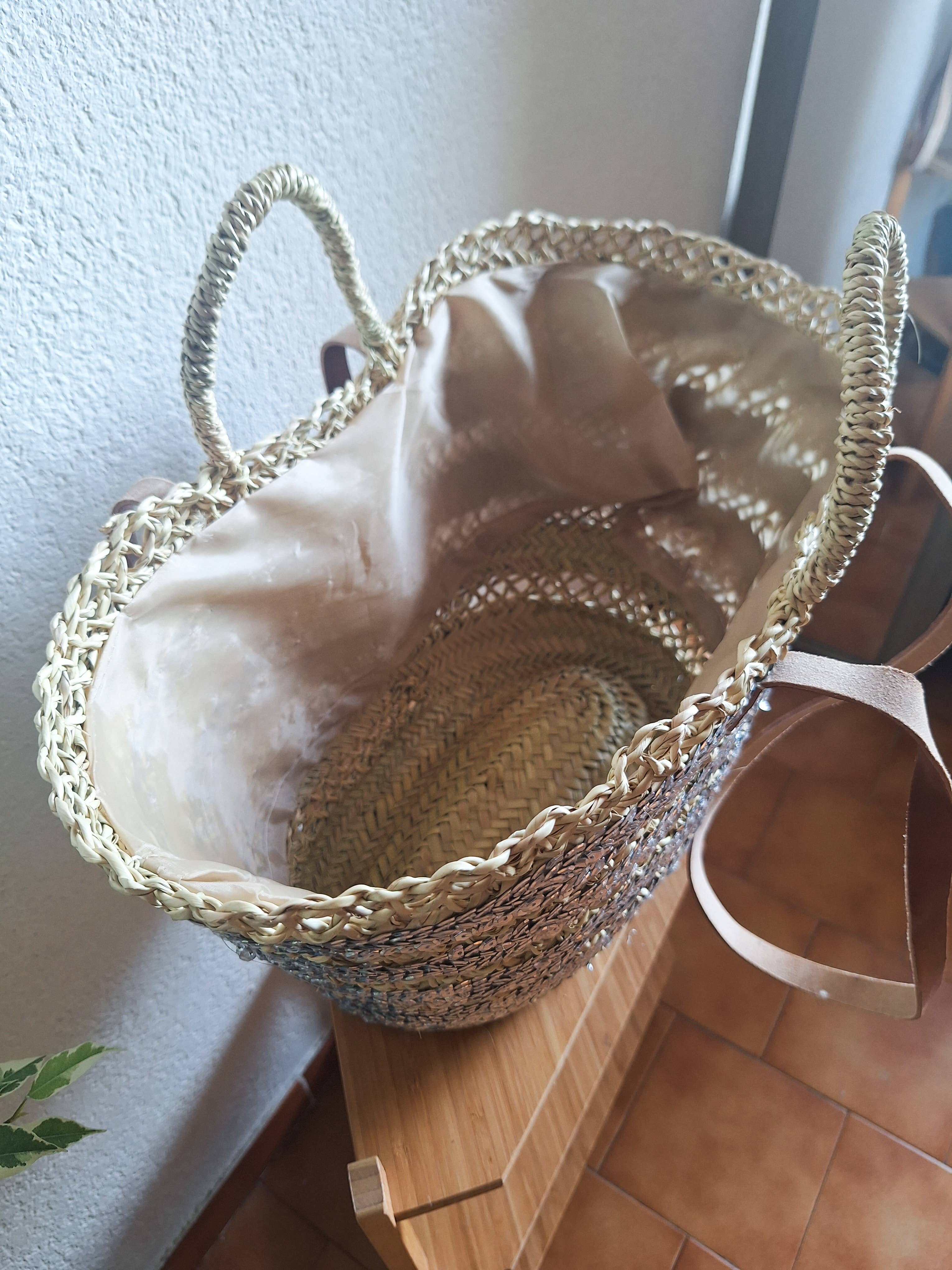 LeBazare - Vendita all'ingrosso Borsa da spiaggia - Borsa shopper in paglia ricamata con paillettes grigie6