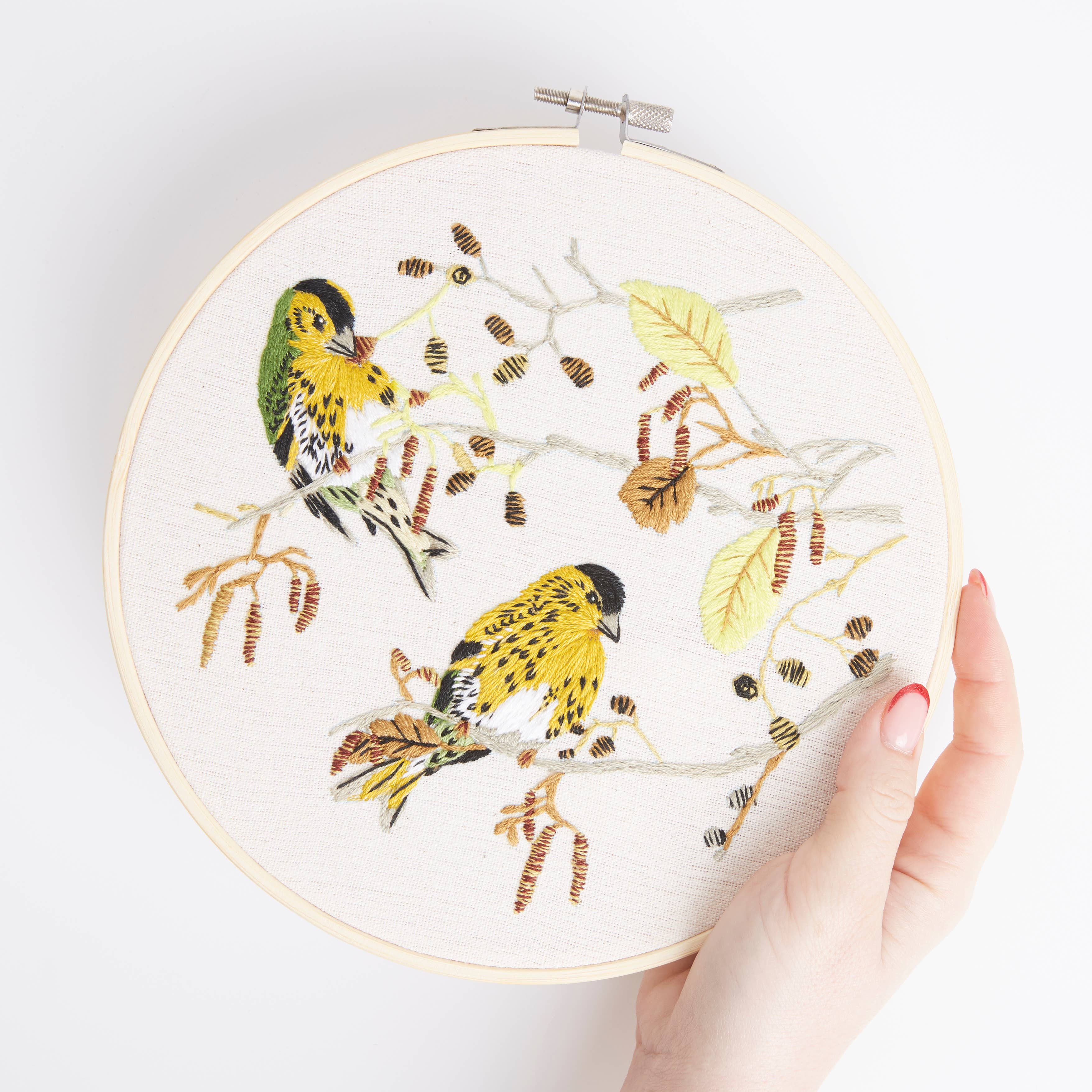 West Design Products - Wholesale Embroidery/Cross Stitch Supplies - Natural History Museum Embroidery Hoop Kit, Siskins 8"6