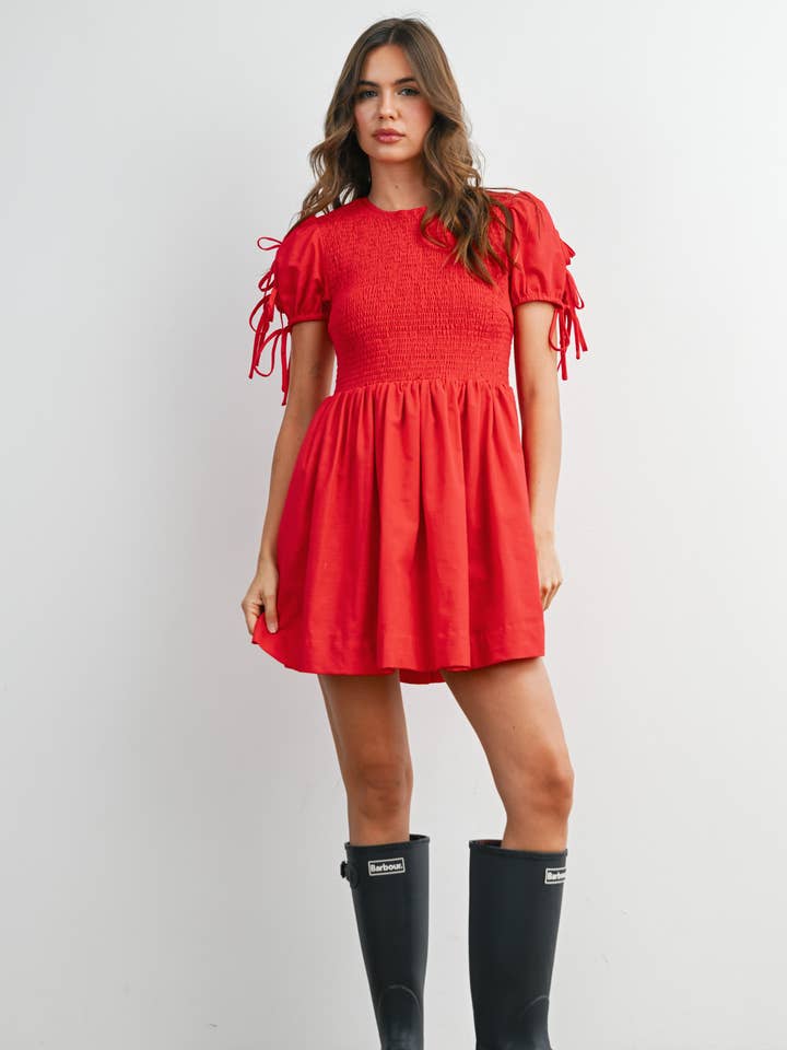 Ruched Bodice Tie-Accent Mini Dress - BMD8156 for wholesale by BUTTERMELON