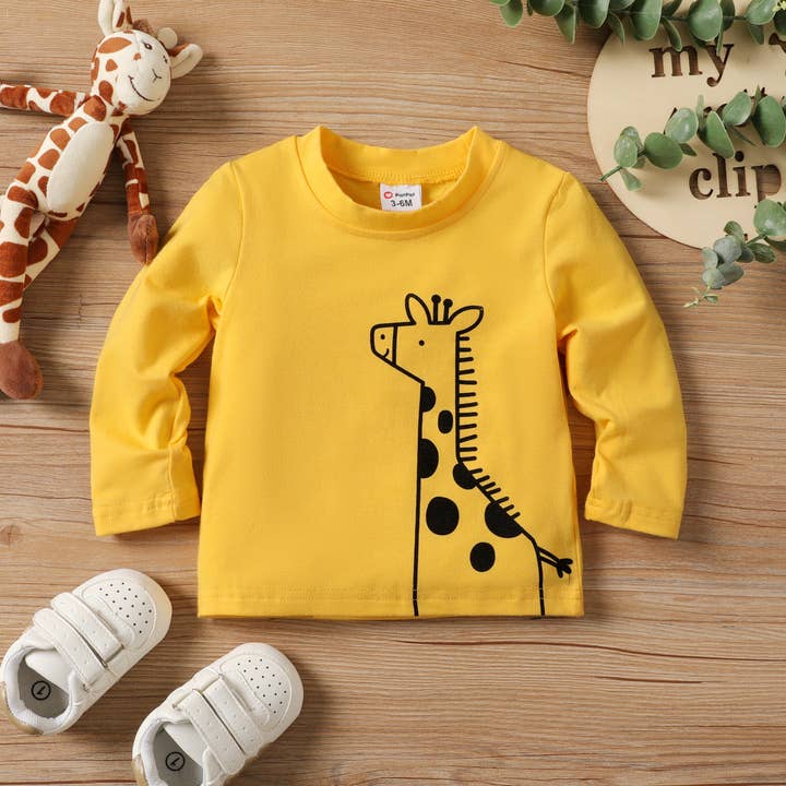 PatPat - Wholesale Screen Printed T-Shirt - Kids - Baby/Toddler Unisex Childlike Animal Long-sleeved Shirts