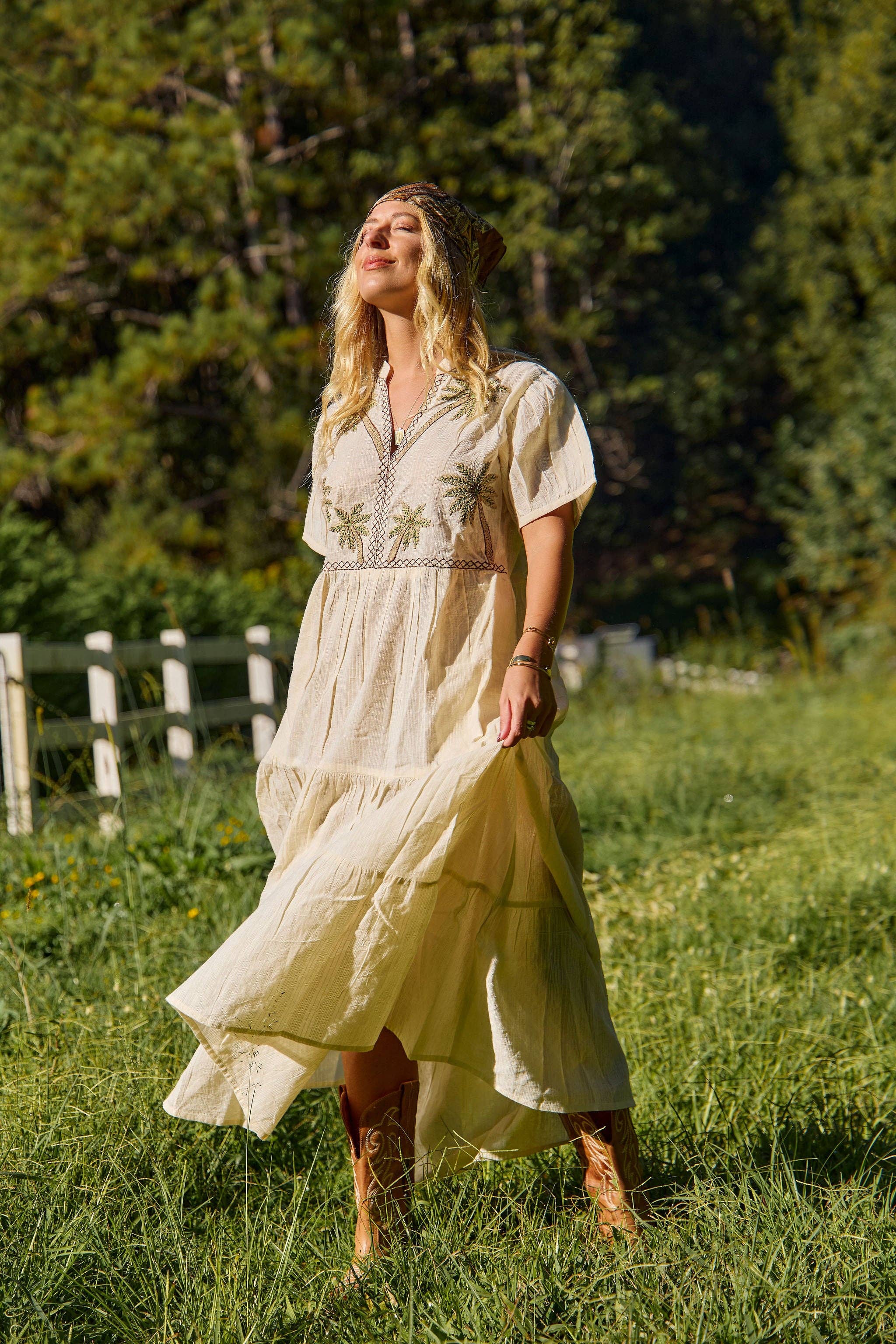 Naudic - Wholesale Dress – Women's - Juliet Maxi Palm Embroidery