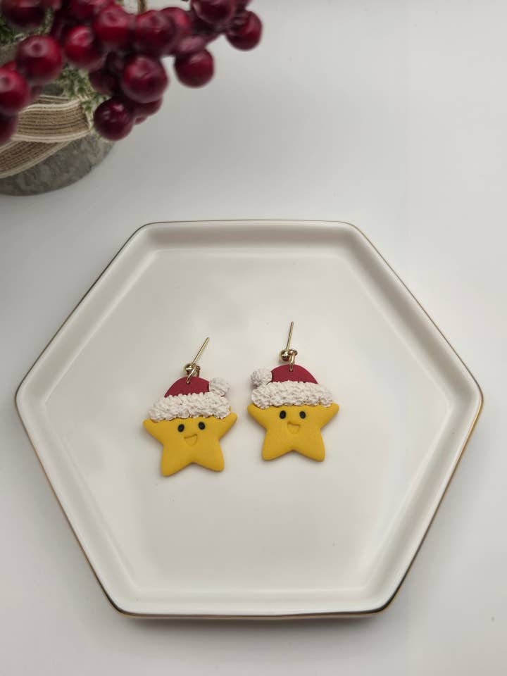 Brincos de Estrela de Natal Feitos à Mão, Jóias de Argila Polimérica por atacado de Beckys Creations