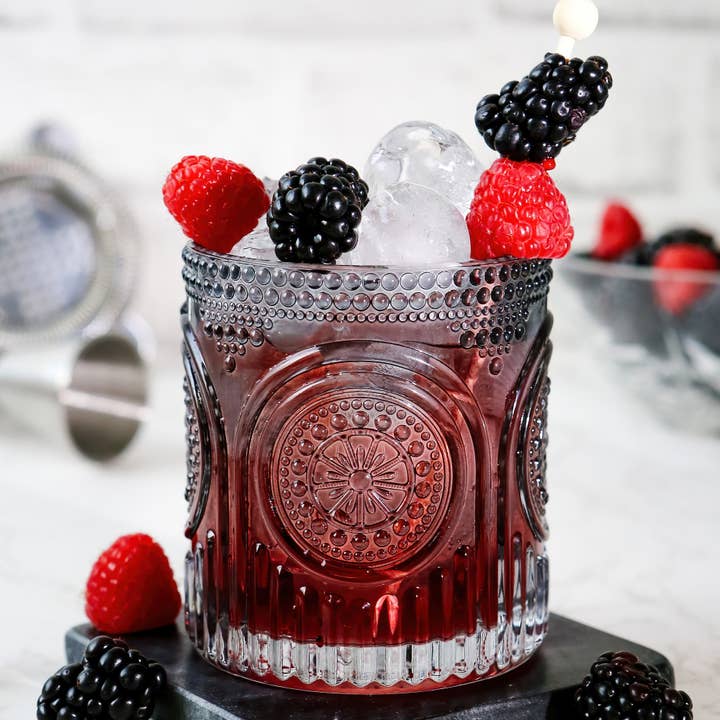 Kate Aspen - Wholesale Cocktail/Liquor Glass - 10 oz. Ribbed Retro Arch Floral Smoke Grey Drinking Glasses (Set of 6)