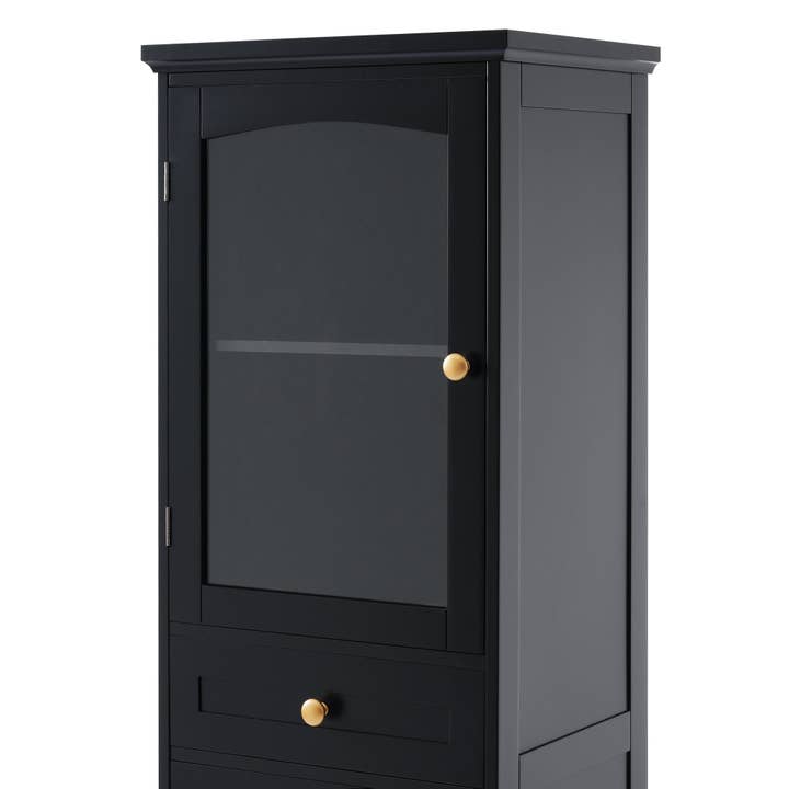 Orange County Decor - Wholesale Cabinet - 63" Tall Bathroom Storage Cabinet With Glass Doors, Free Standing, Two Drawers, And Adjustable Shelves, Mdf Board, Painted Black Perfect For Displaying Your Favorite Items 2 Black 2 4 Adjustable11