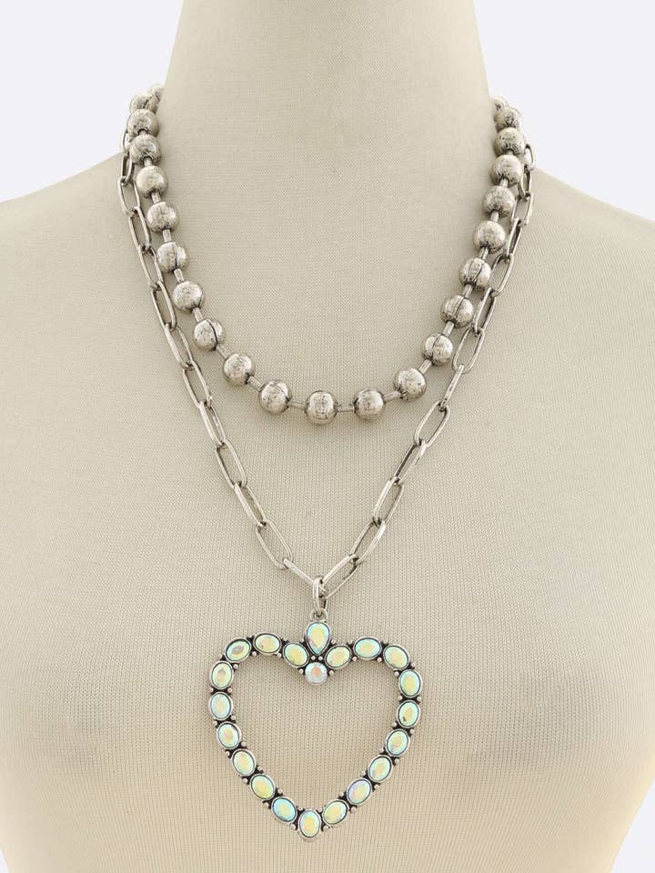 RHINESTONE HEART PENDANT BALL BEAD LAYERED NECKLACE 24 for wholesale by anbfashion
