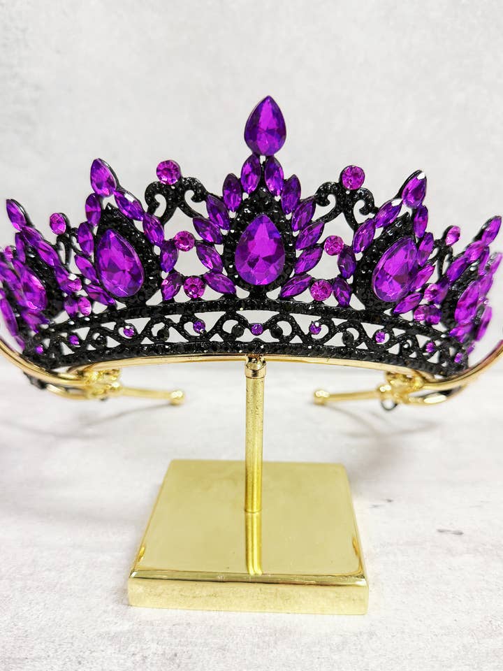 Paarse kristallen tiara, Zwarte tiara, Kostuum tiarakroon voor wholesale door Happy Dream Gifts