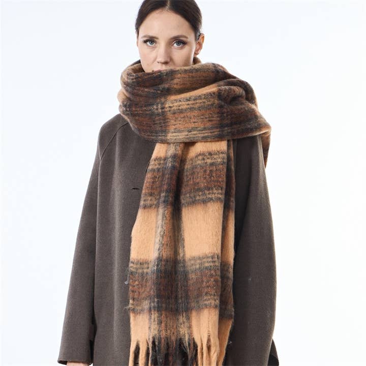 Sweetkama - Wholesale Scarf – Women's - Ladies Vintage Color Block Plaid Everyday Scarf SKAS420212