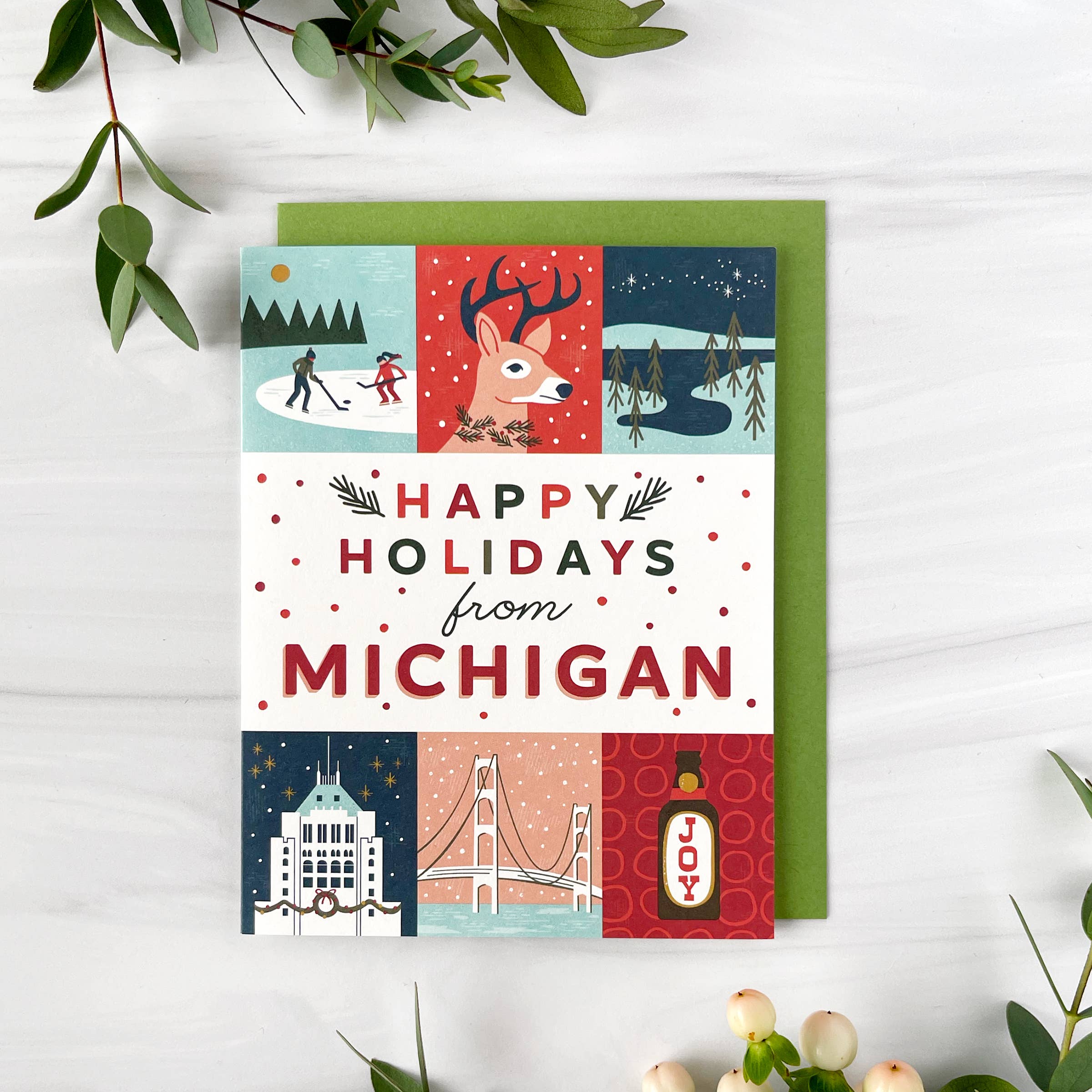 Paper Parasol Press - Wholesale Season's Greetings Card - Michigan Holiday Grid  (Box Set of 6)1