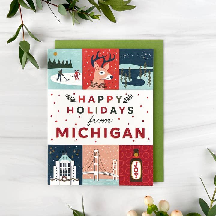 Paper Parasol Press - Wholesale Season's Greetings Card - Michigan Holiday Grid (Box Set of 6)1