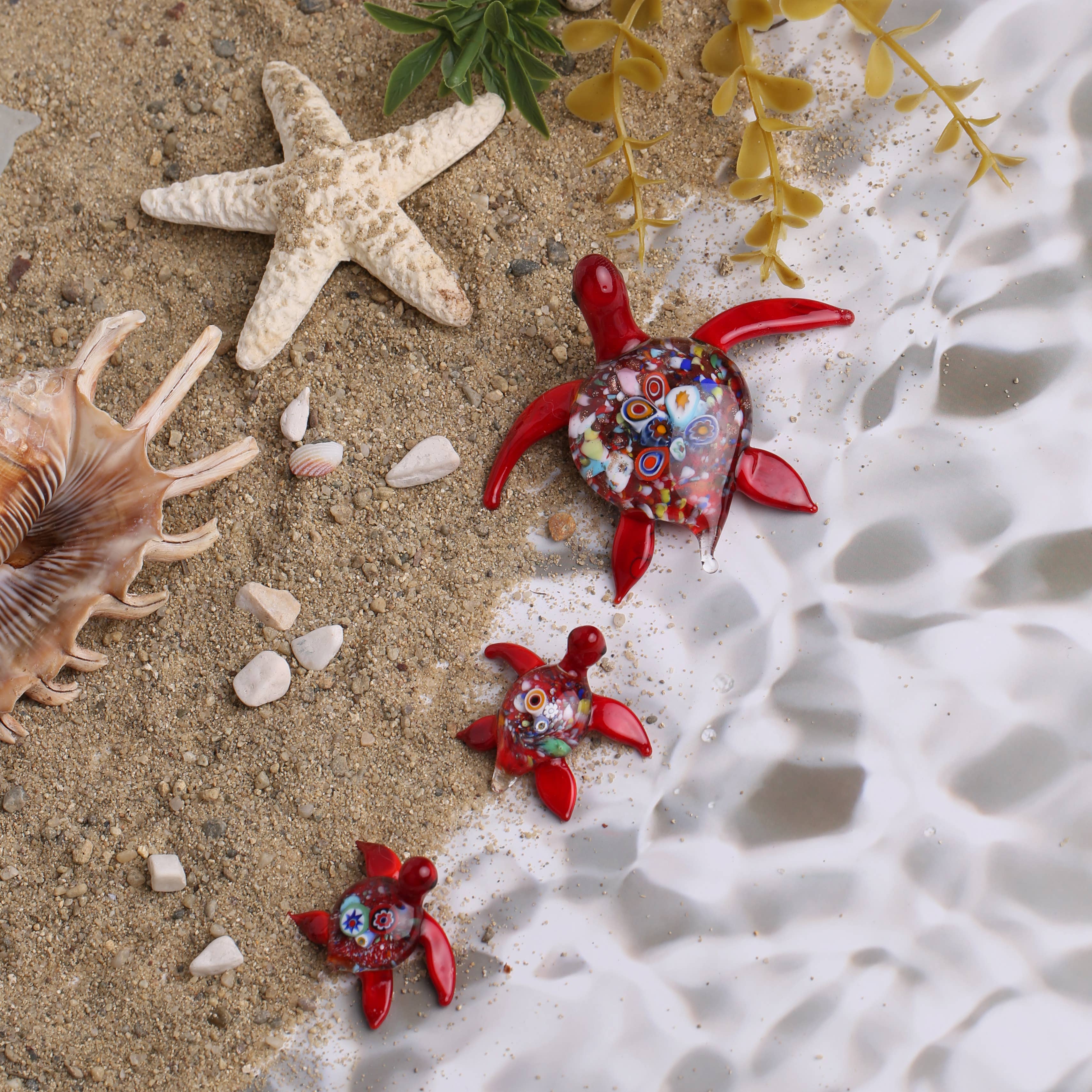 Adamodart - Vendita all'ingrosso Statuette decorative - Set 3 statuine in vetro Millefiori a forma di tartaruga marina, scultura tartaruga3