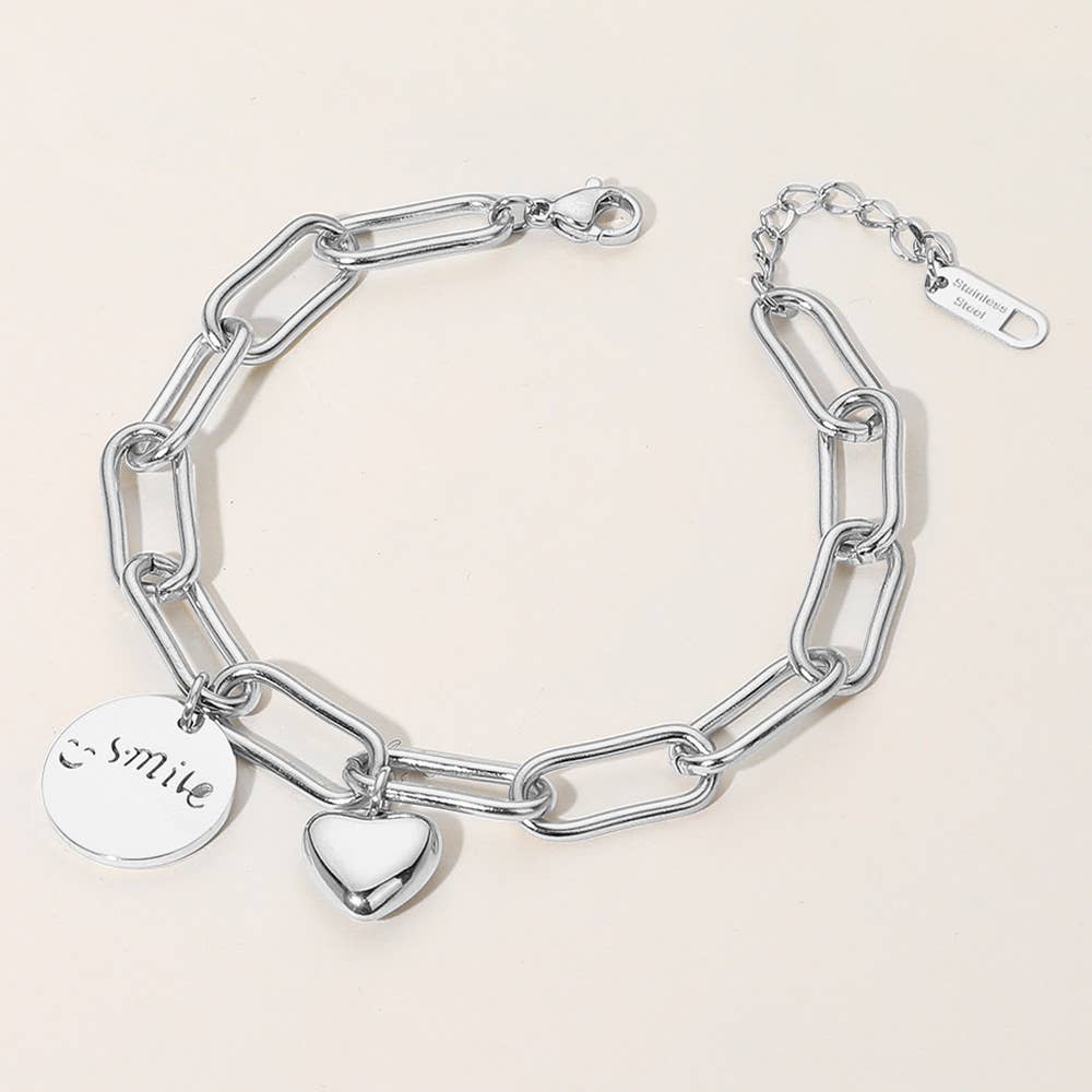 Sensibling Corp. - Vente Bracelets maillon et chaîne - SECRET BOX_Bracelet à breloques gravé en acier inoxydable Smil2