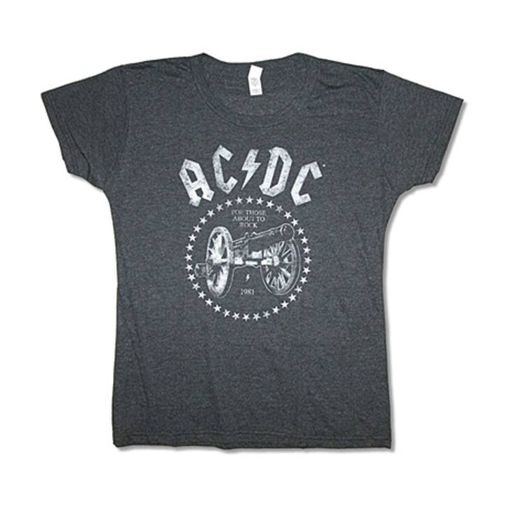 Rockabilia - Wholesale Screen Printed T-Shirt - Women's - AC/DC N.A. We Salute You Junior Baby Doll Junior Top