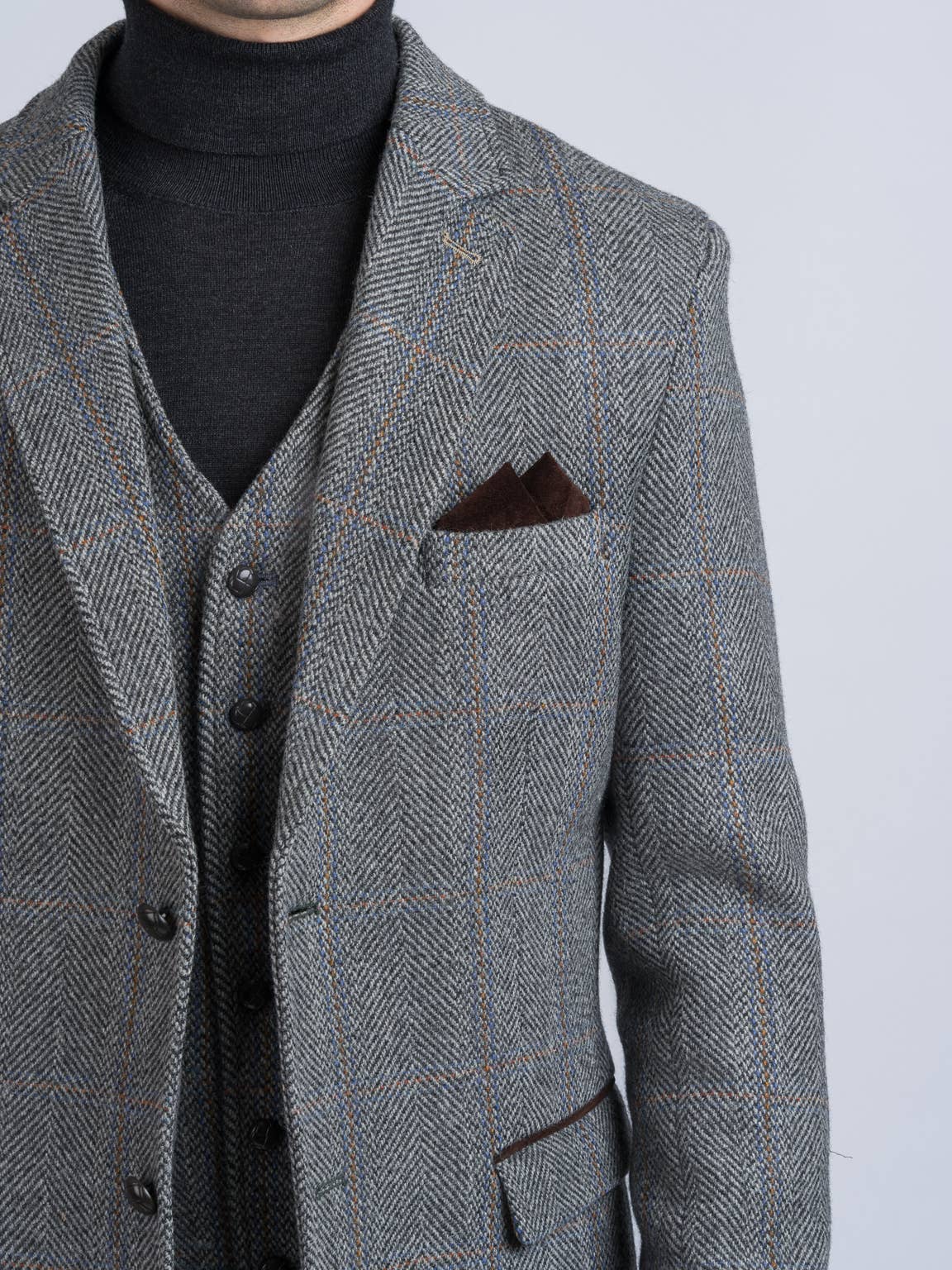Grey Hunting Tweed Jacket with Moleskin Trim for wholesale on Faire1