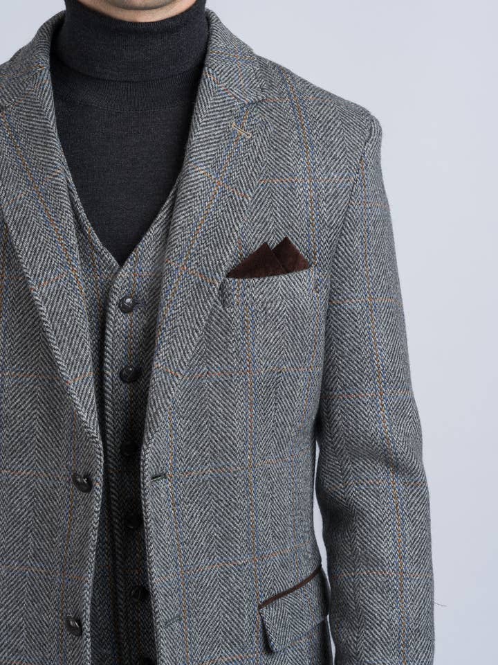 Grey Hunting Tweed Jacket with Moleskin Trim for wholesale on Faire1