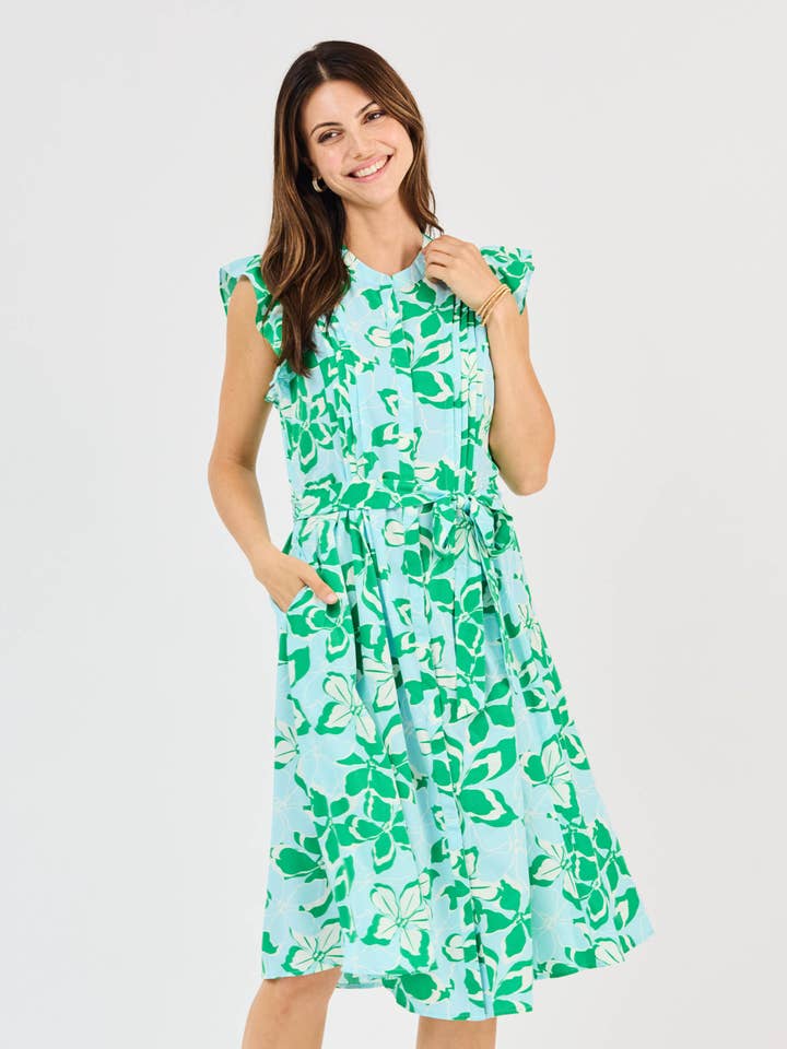 Mary Square - Wholesale Dress – Women's - Jenn Dress | Tropical Bouquet Green2