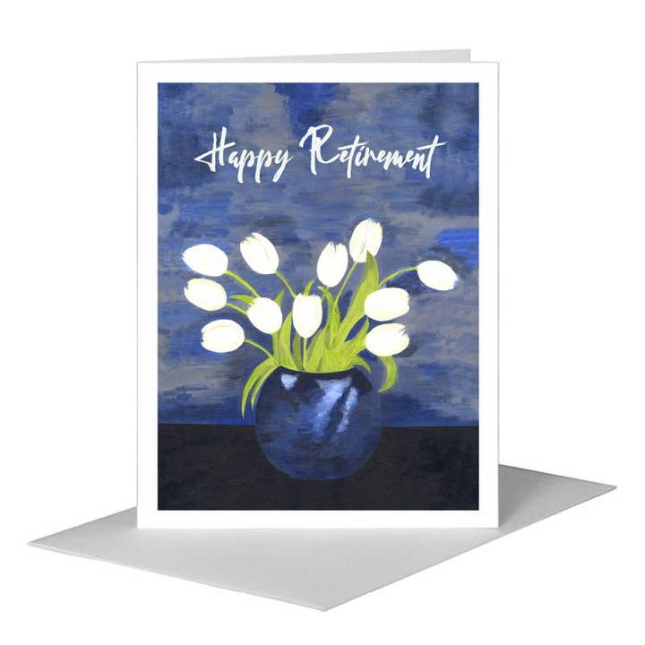 White Tulips on Blue, Greeting Card (#7084D) for wholesale by Printed Canvas