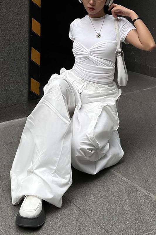 WHITE maxi cargo long pants for wholesale on Faire3