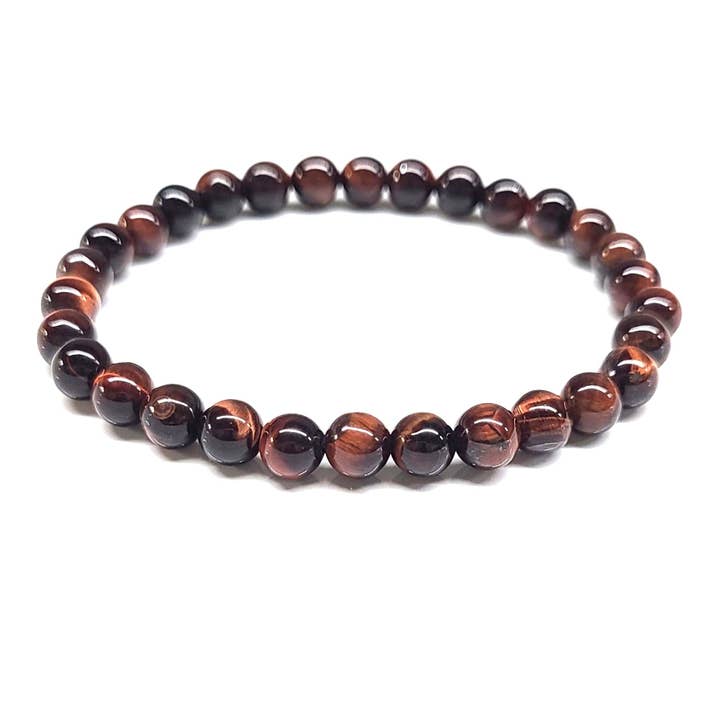 Pulseira de Pedra Olho de Tigre Vermelho de 6mm por atacado de Best South Gems