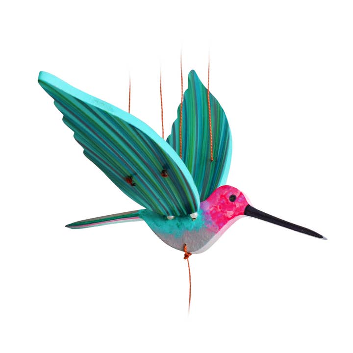 Tulia's Artisan Gallery - Wholesale Mobile - Hummingbird Flying Mobile - Pink Anna's