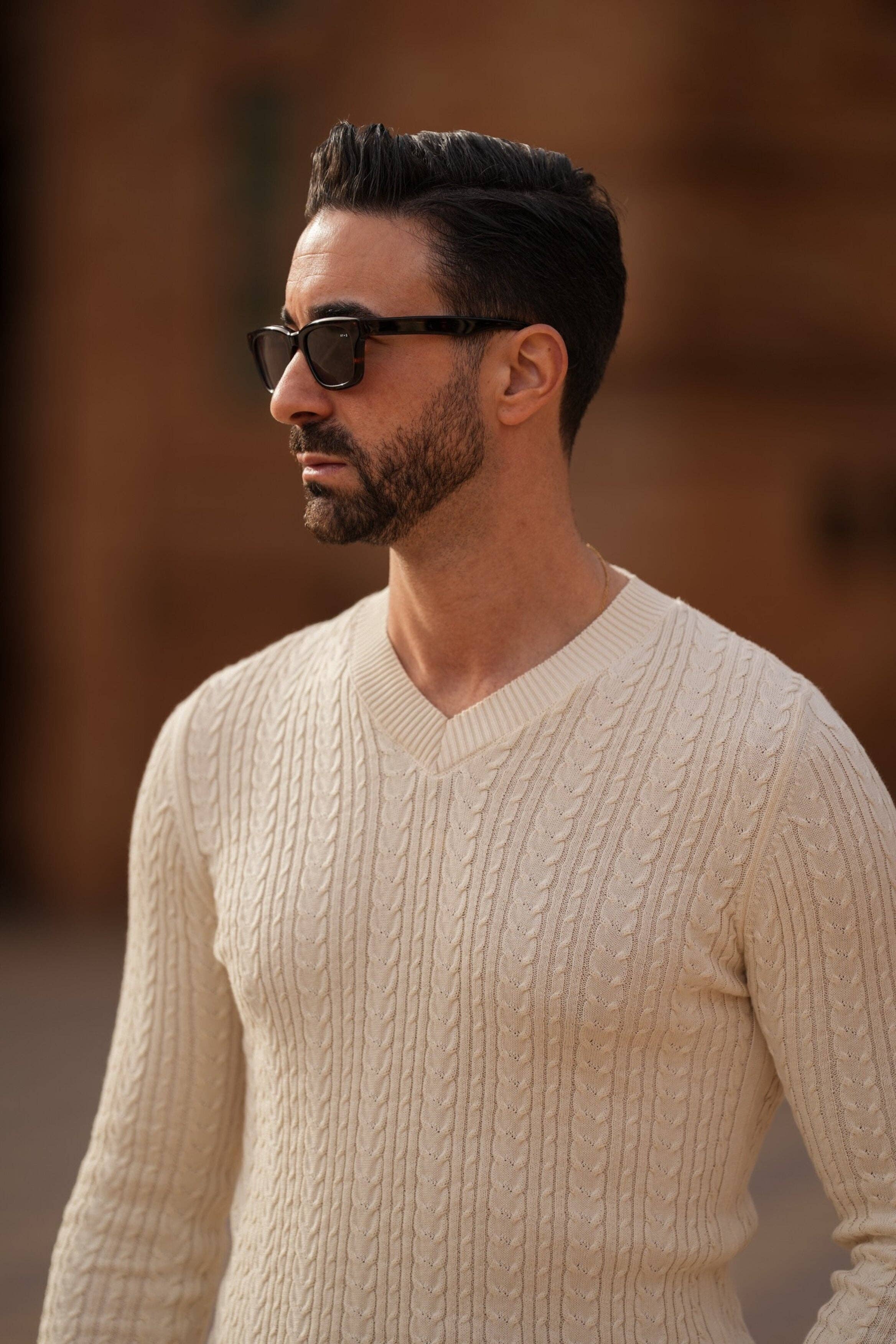 DONATO - Wholesale Knit Sweater - Men's - V-NECK BEIGE2