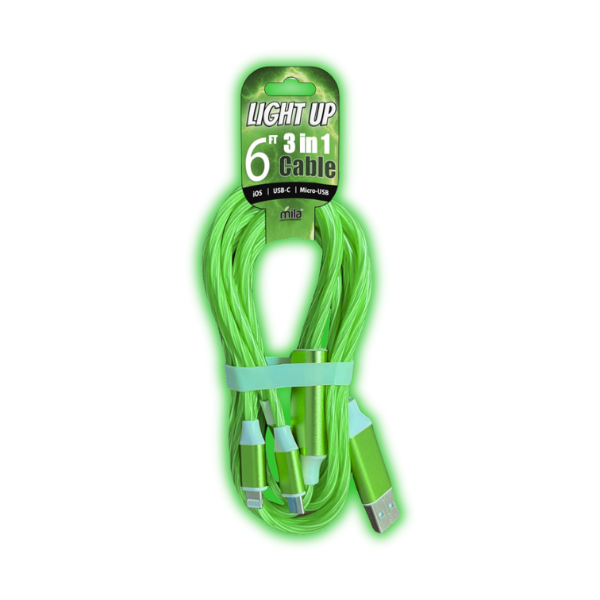 Mila Wholesale - Wholesale Charging Cable - 6 Foot 3-in-1 Light-up Cable2