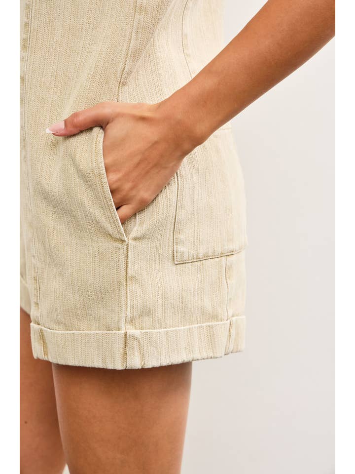 Mustard Seed - Wholesale Romper - Women's - BUTTON CLOSURE V NECK SLEEVELESS ROMPER
