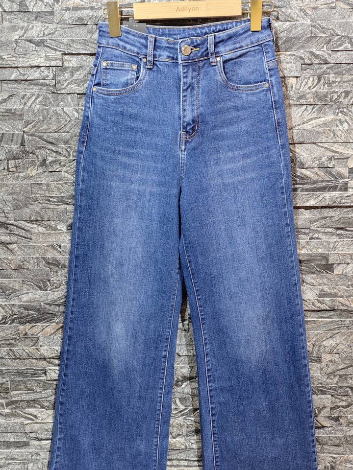 Højtaljede wide leg jeans, lommer, SJ1393 for engroshandel hos Adilynn