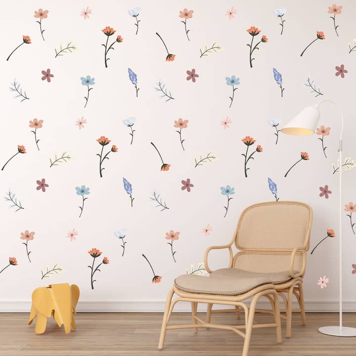 Hello Beautiful Designs – Großhandel Wandtattoo/-sticker – Wandaufkleber Boho Blume Kinderzimmer Wandaufkleber Mädchen Kinderzimmer Wandtattoo Neutral Kinder Boho-Raumdekor Blumenaufkleber Schlafzimmer Blumenwand