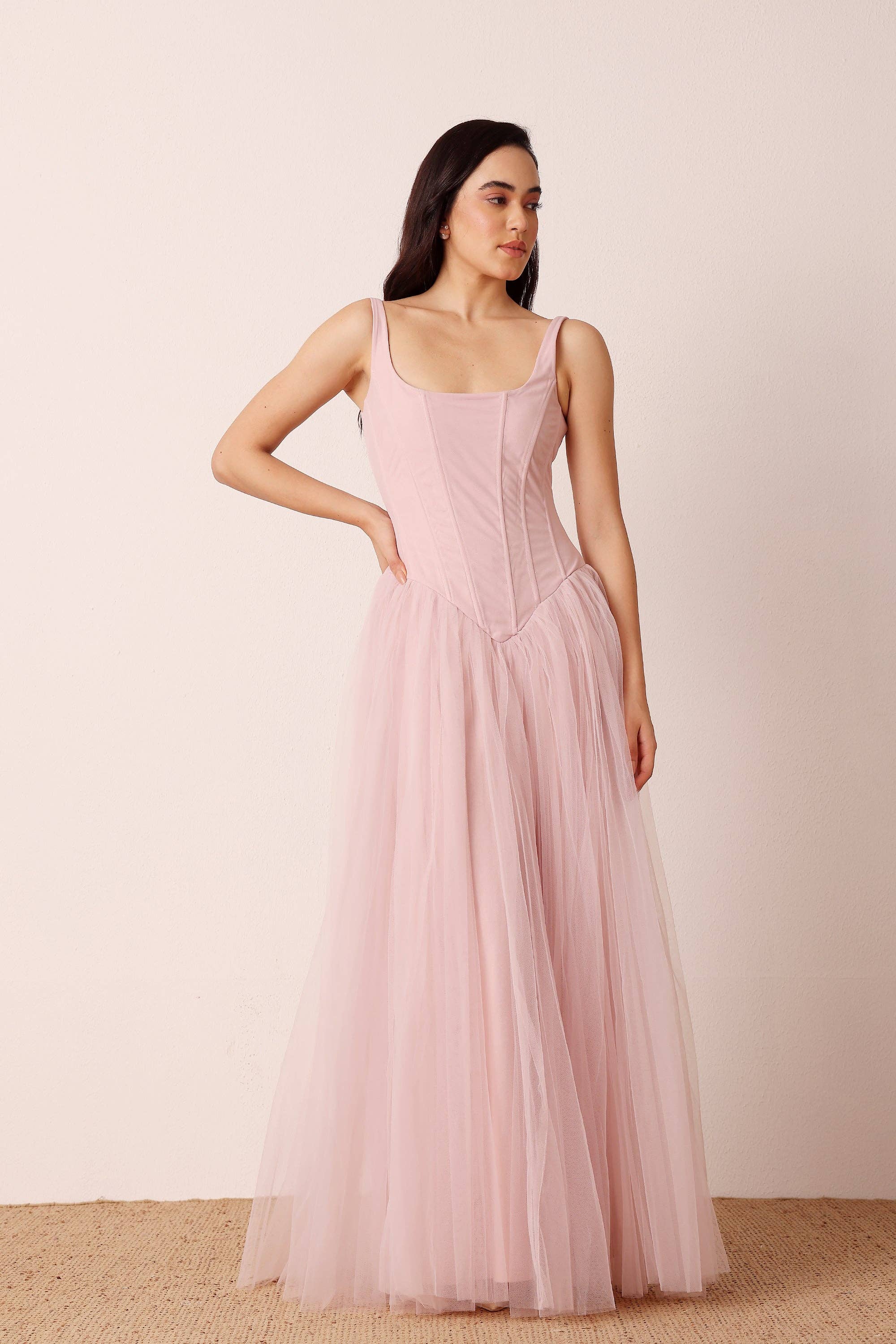 Quest Corset Maxi Dress in Powder Pink for wholesale on Faire2