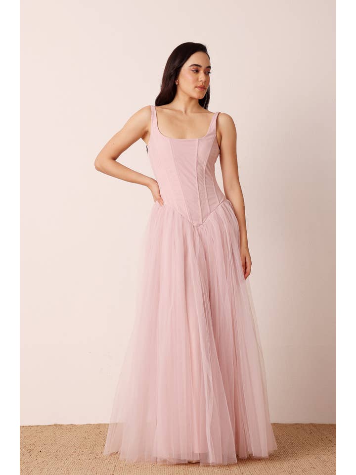 Quest Corset Maxi Dress in Powder Pink for wholesale on Faire2