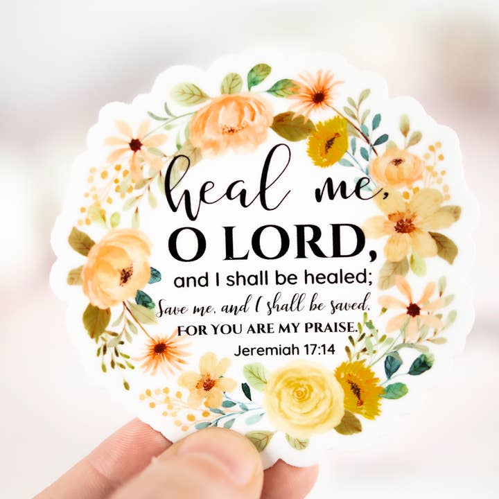 Adhesivo de vinilo Heal Me O Lord, Christian Floral, 3 x 3 pulgadas para venta al por mayor de Savannah and James Co