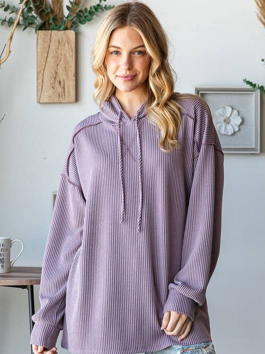 T8776HE10PL-PLUS SOLID URBAN RIBBED LONG SLEEVE HOODIE TOP for wholesale by Sunday Morning