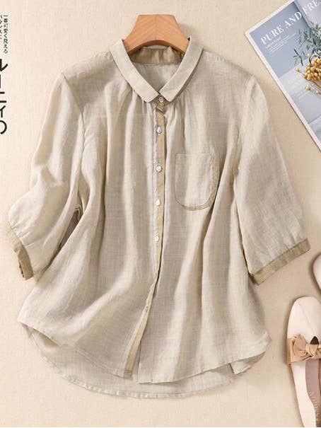 Whisper Mint - Wholesale Blouse - Women's - Color-block women's shirt slimming blouse