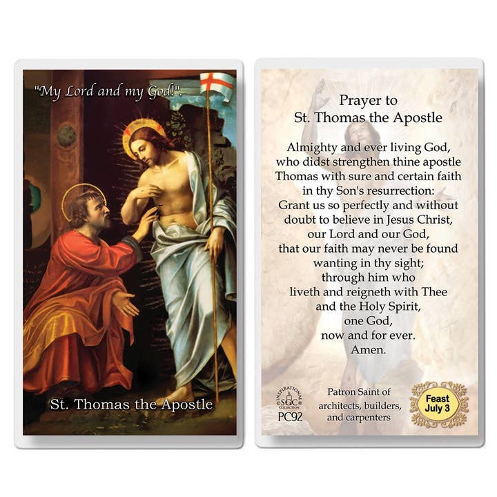 St Thomas the Apostle Prayer Card for wholesale by The Saints Collection