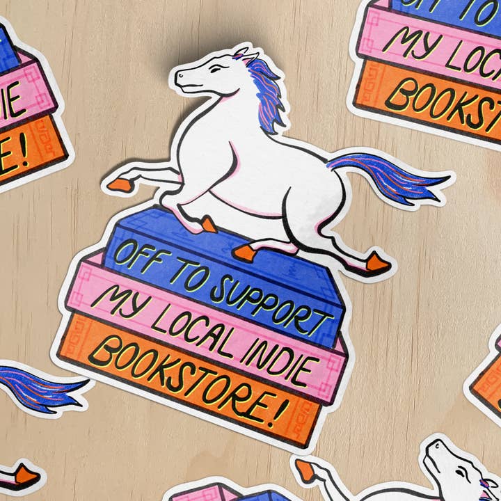 Support Your Local Indie Bookstore Horse Vinyl Sticker for wholesale by Moonymade