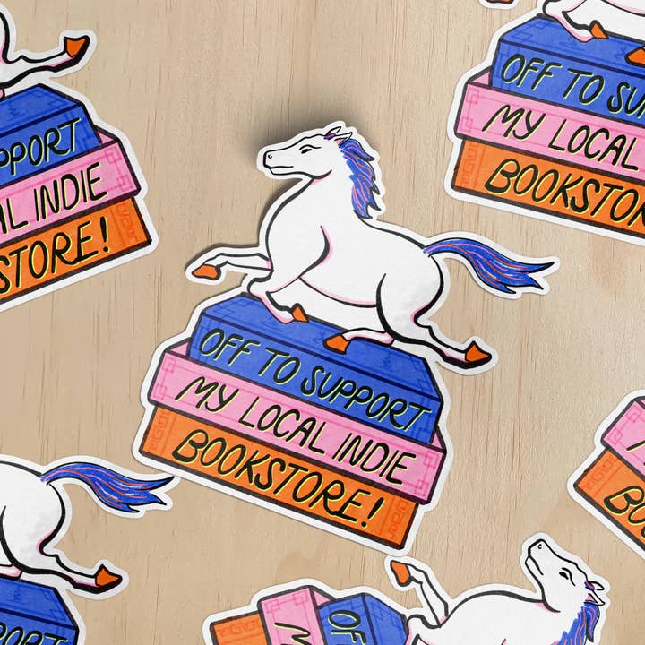 Support Your Local Indie Bookstore Horse Vinyl Sticker for wholesale by Moonymade