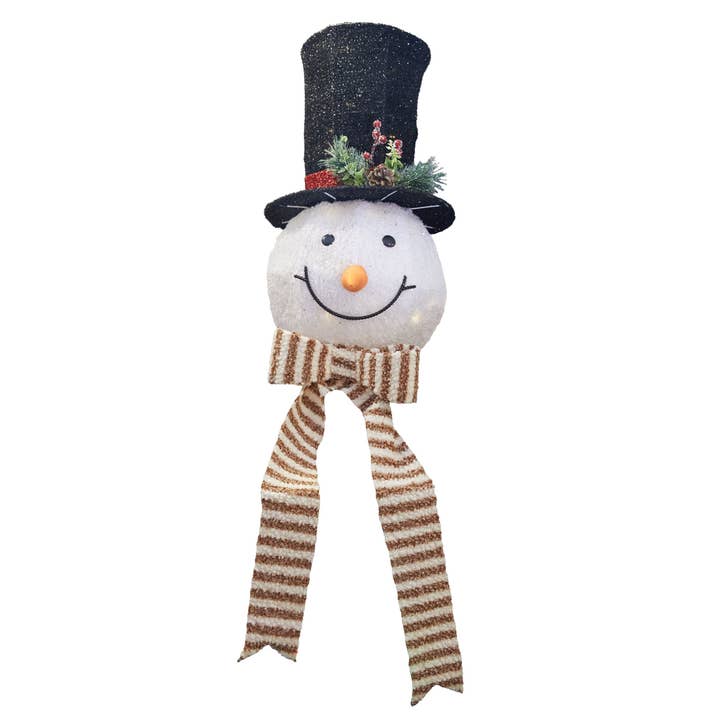 Season's Designs - Wholesale Christmas Decoration - SALE 24In Tree Topper White Snowman Head Top Hat 20 LED