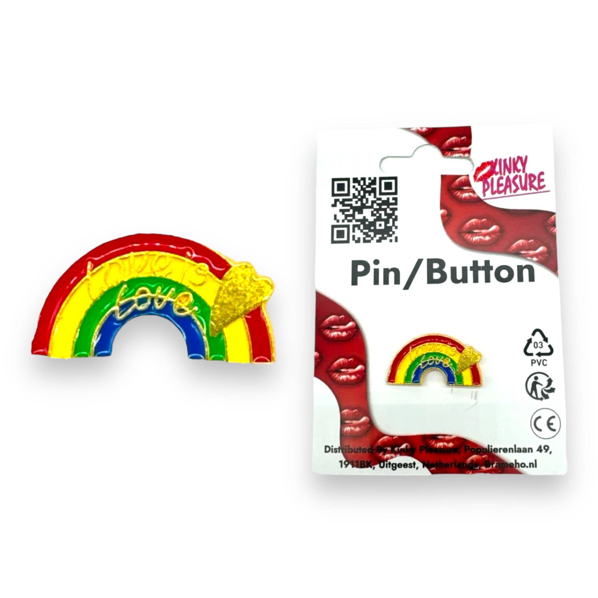 Kinky Pleasure – wholesale Lapel pin/button – Kinky Pleasure - KPB024 - Badge / Pin - Rainbow Love is Love - Gold3