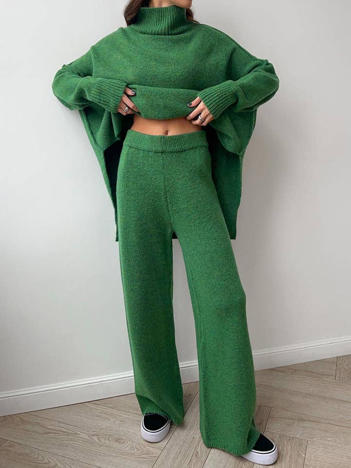 Knit Turtleneck Sweater and Wide-Leg Pants Set for wholesale by safistyle