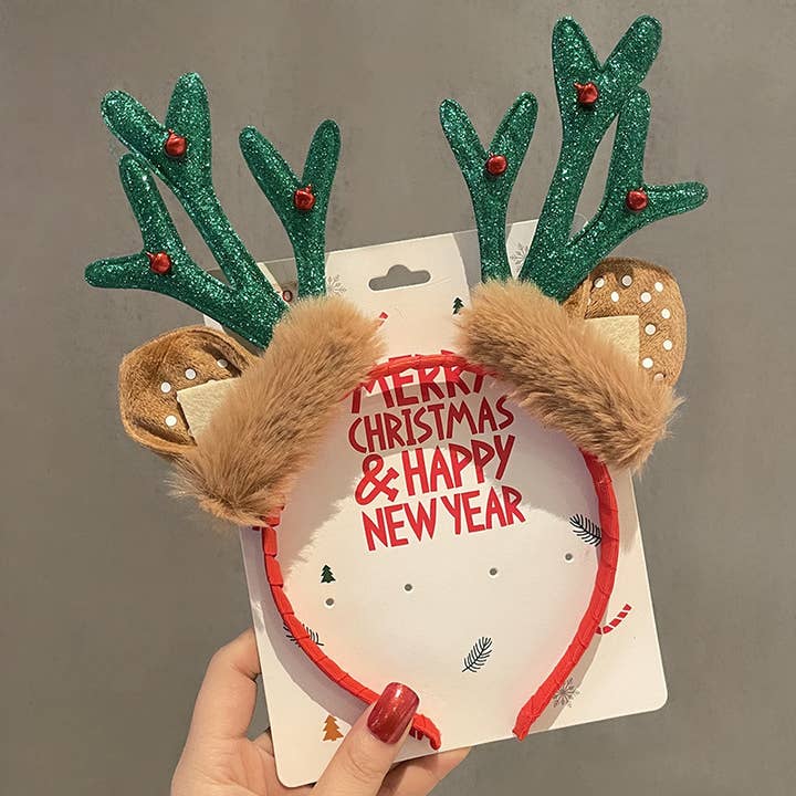 Little Trendy - Wholesale Fashion Headband - Women's - Christmas cute headband reindeer Antler Plush Hairband Hoops1