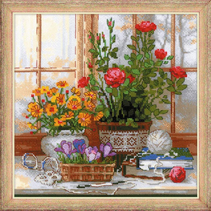 RIOLIS - Wholesale Embroidery/Cross Stitch Supplies - Cross Stitch Kit From Riolis 1763 Crocuses On The Windowsill