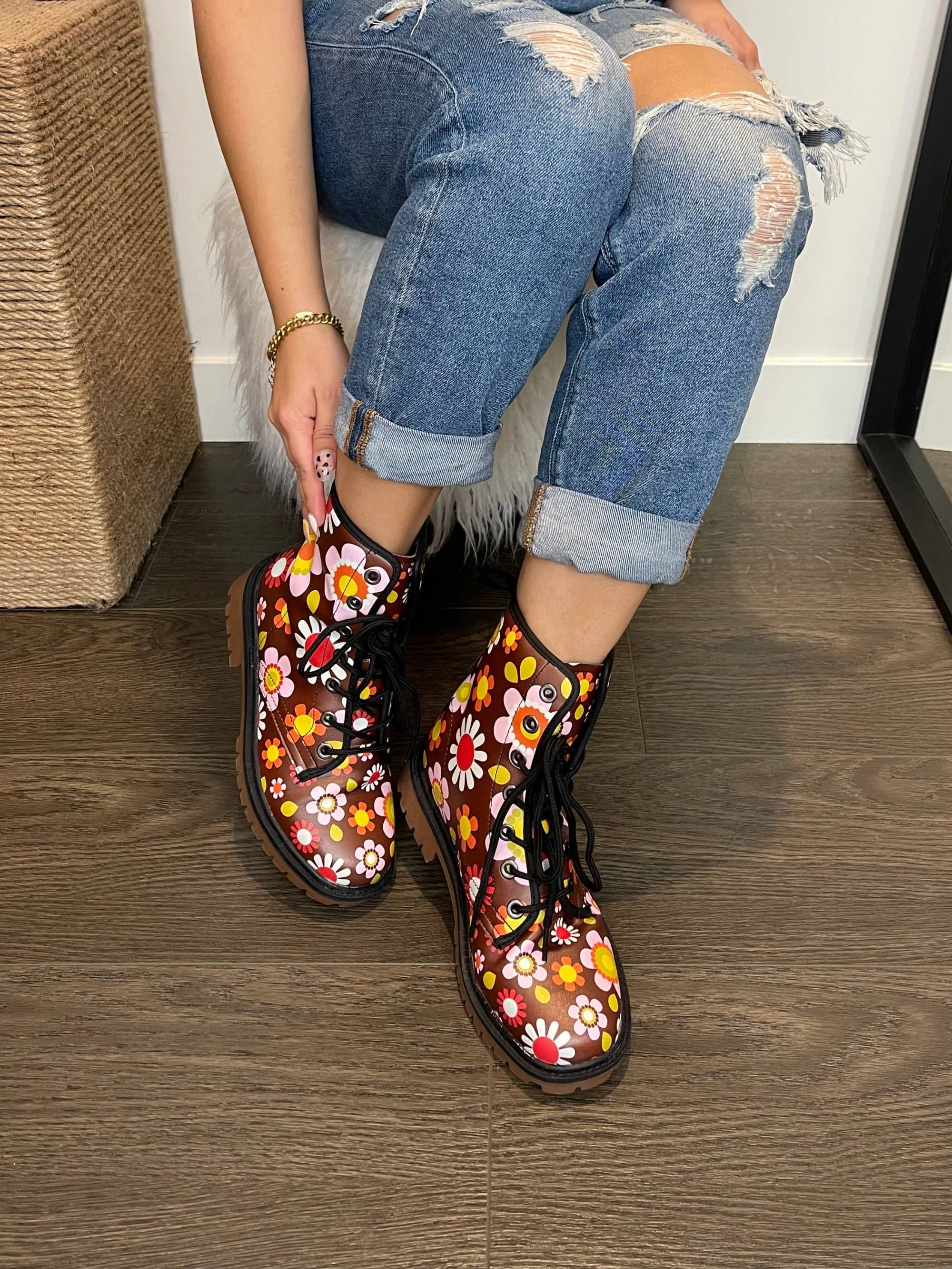 Black Retro Boots, Combat Boots, Witchy Boots, Handcrafted Boots, Ankle Boots, Boots Womens, Hippie Boots, Faux Leather Boots, Floral Boots Women for wholesale on Faire5