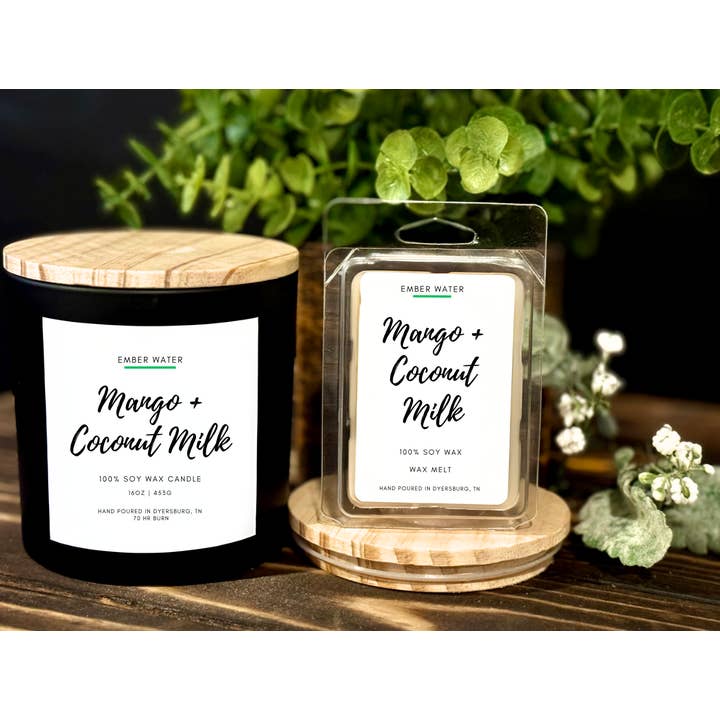 Ember Water - Wholesale Jar/Filled Candle - Mango + Coconut Milk 16 oz 100% Soy Candle2