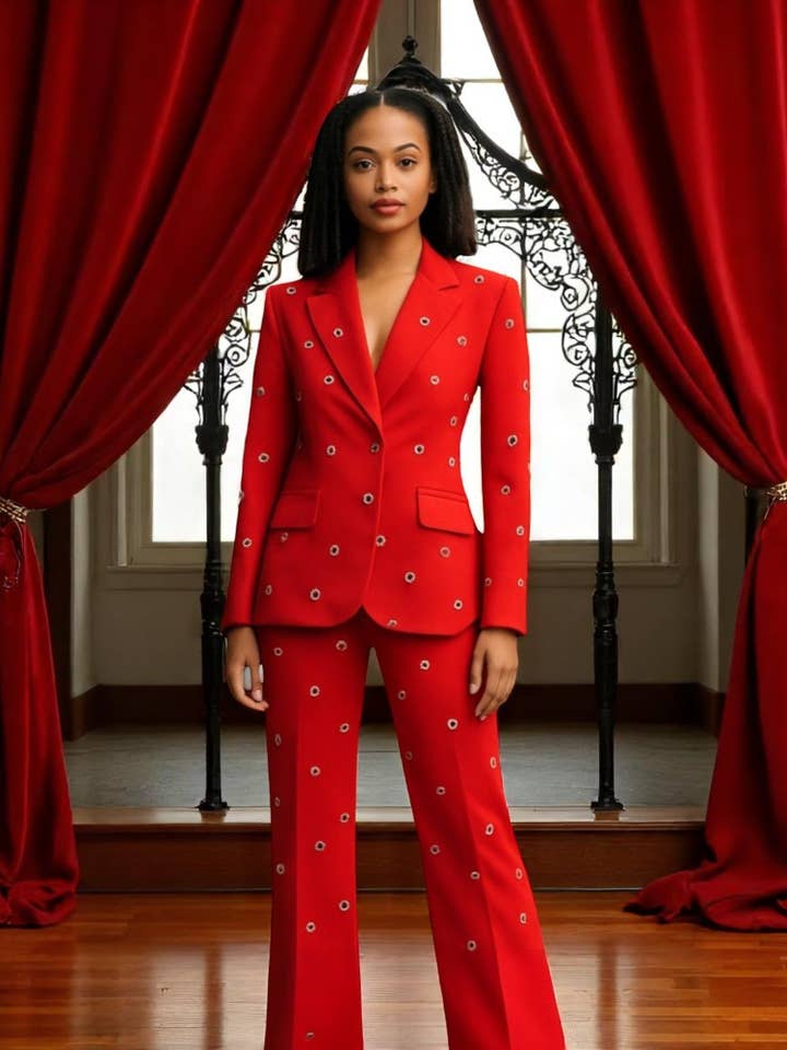 Power Muse" One-Button Fitted Blazer & Flare Trousers Set for wholesale by Fiona Secret Closet