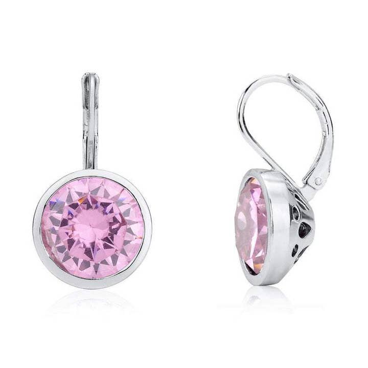 Bonita Bella rhodium vergulde ronde lichtroze roze cubic zirconia CZ hangende oorbellen bruiloft-cadeau-sieraden voor wholesale door TiaraBleu