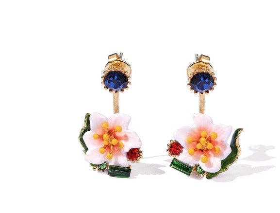 Exsito - Wholesale Dangle Earrings - Sweet temperament hand-painted enamel two- ways wear flower earrings3