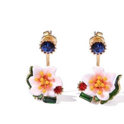 Exsito - Wholesale Dangle Earrings - Sweet temperament hand-painted enamel two- ways wear flower earrings3